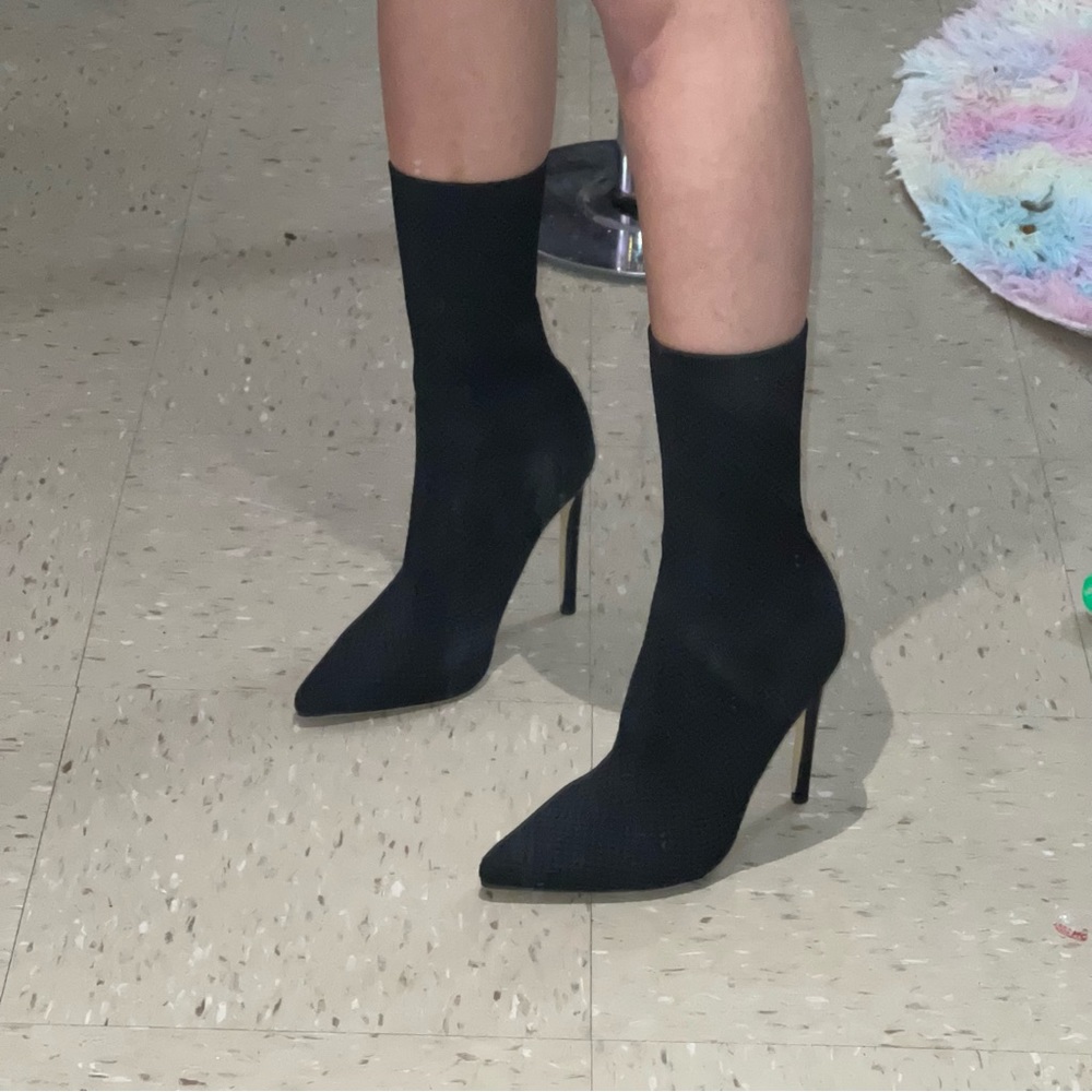 NEW BLACK ANKLE MESH SOCK BOOT STILETTO